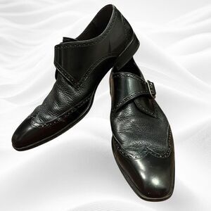 Mezlan Senator Monk Strap‎ Shoes Mens Loafers Sz 9.5 Black Leather Wingtip Dress